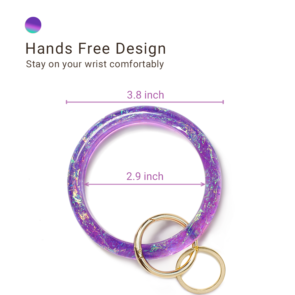 Mymazn 2.95'' Circle Key Ring Bracelet Holographic Pink