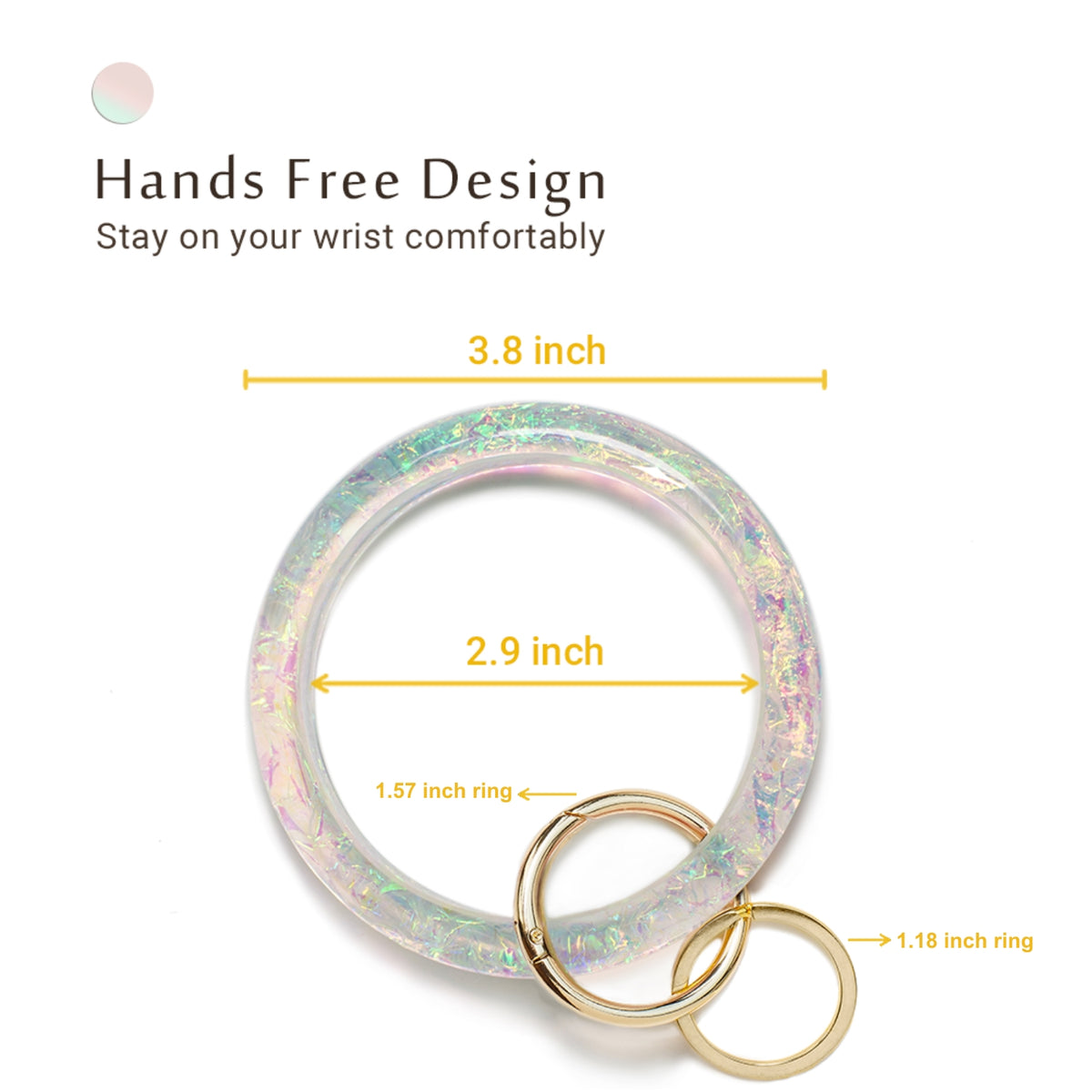 Mymazn 2.95'' Circle Key Ring Bracelet Holographic White