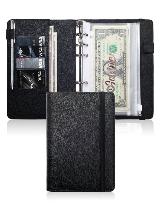 A6 Budget Binder for Money Saving Binder 10 Cash Pockets (Black)