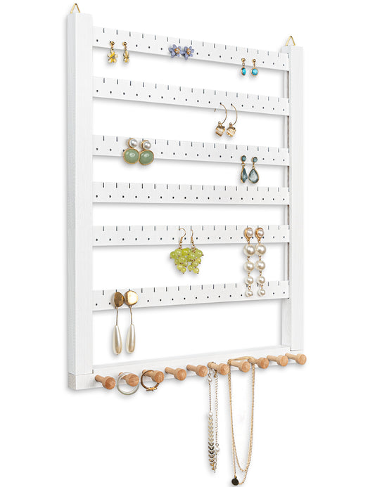 Easy Assemble Wood Earring Wall Holder (White)