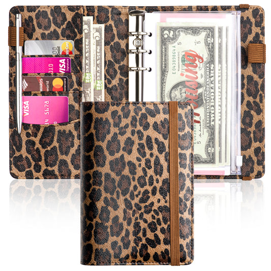 A6 Budget Binder for Money Saving Binder 8 Cash Pockets (Leopard)