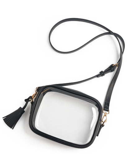 Clear Crossbody Bag with Adjustable Shoulder Strap (Black)