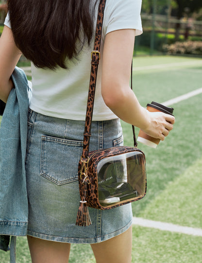 Clear Crossbody Bag with Adjustable Shoulder Strap (Dark Leopard)