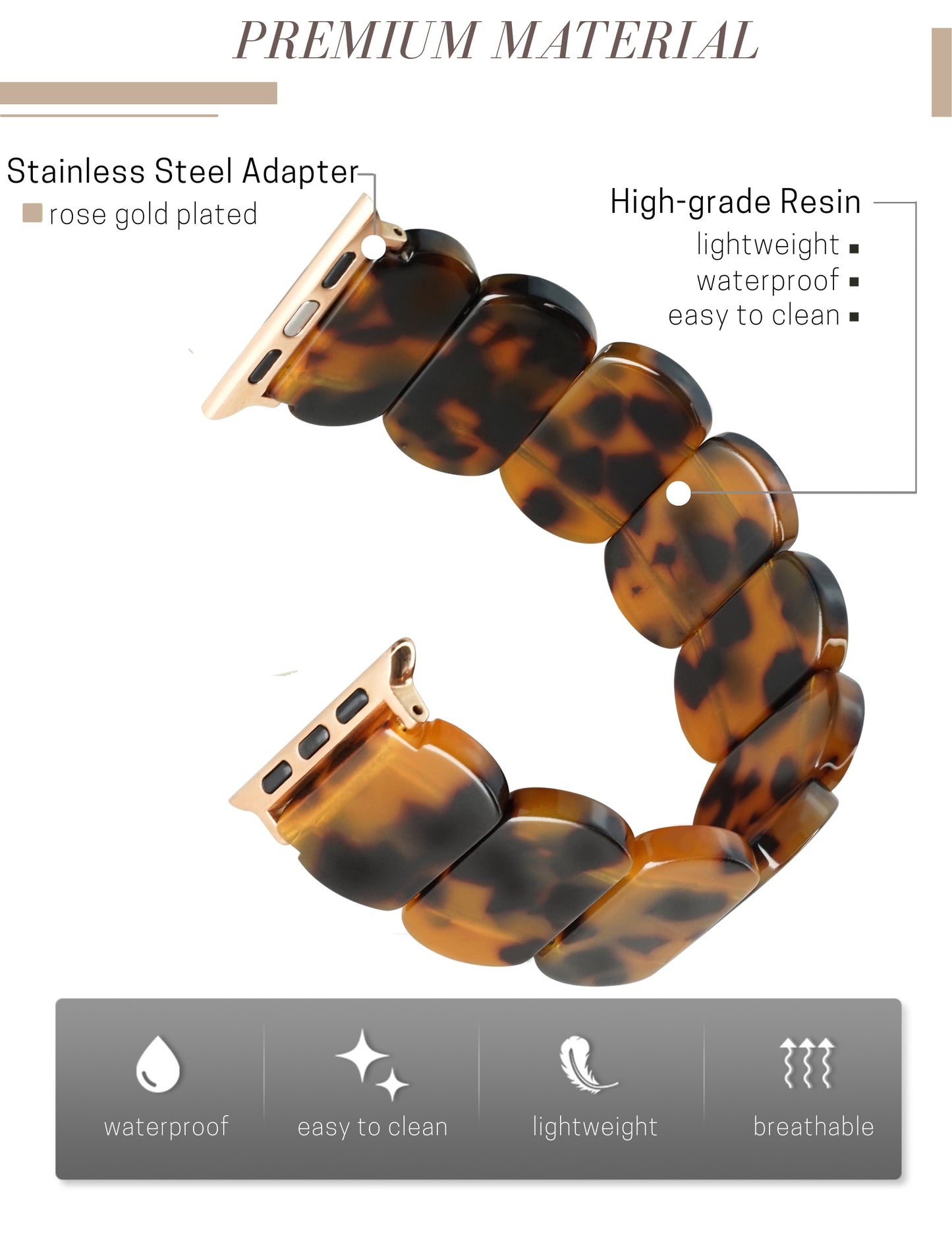 Brown Tortoise Resin Cute Apple Watch Band (Elastic)