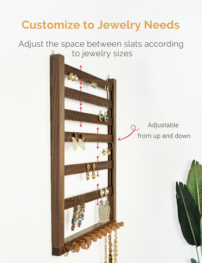 Easy Assemble Wood Earring Wall Holder (Walnut)