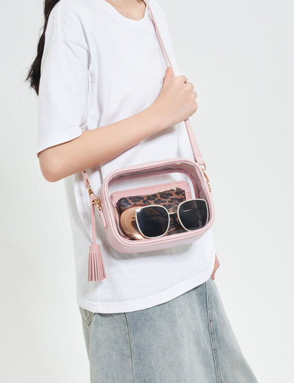 Clear Crossbody Bag with Adjustable Shoulder Strap (Pink)