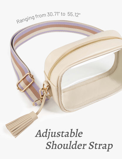 Clear Crossbody Bag with Adjustable Shoulder Strap (White & Purple Strap)