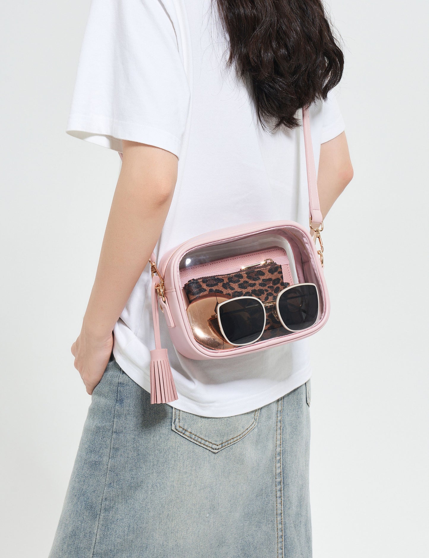 Clear Crossbody Bag with Adjustable Shoulder Strap (Pink)