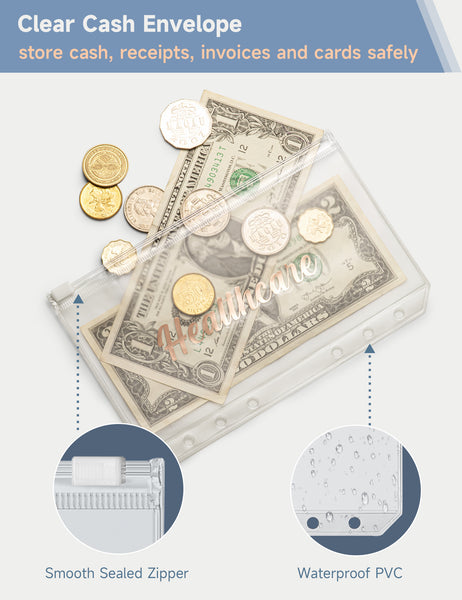 A6 Budget Binder for Money Saving Binder 10 Cash Pockets (Grey)