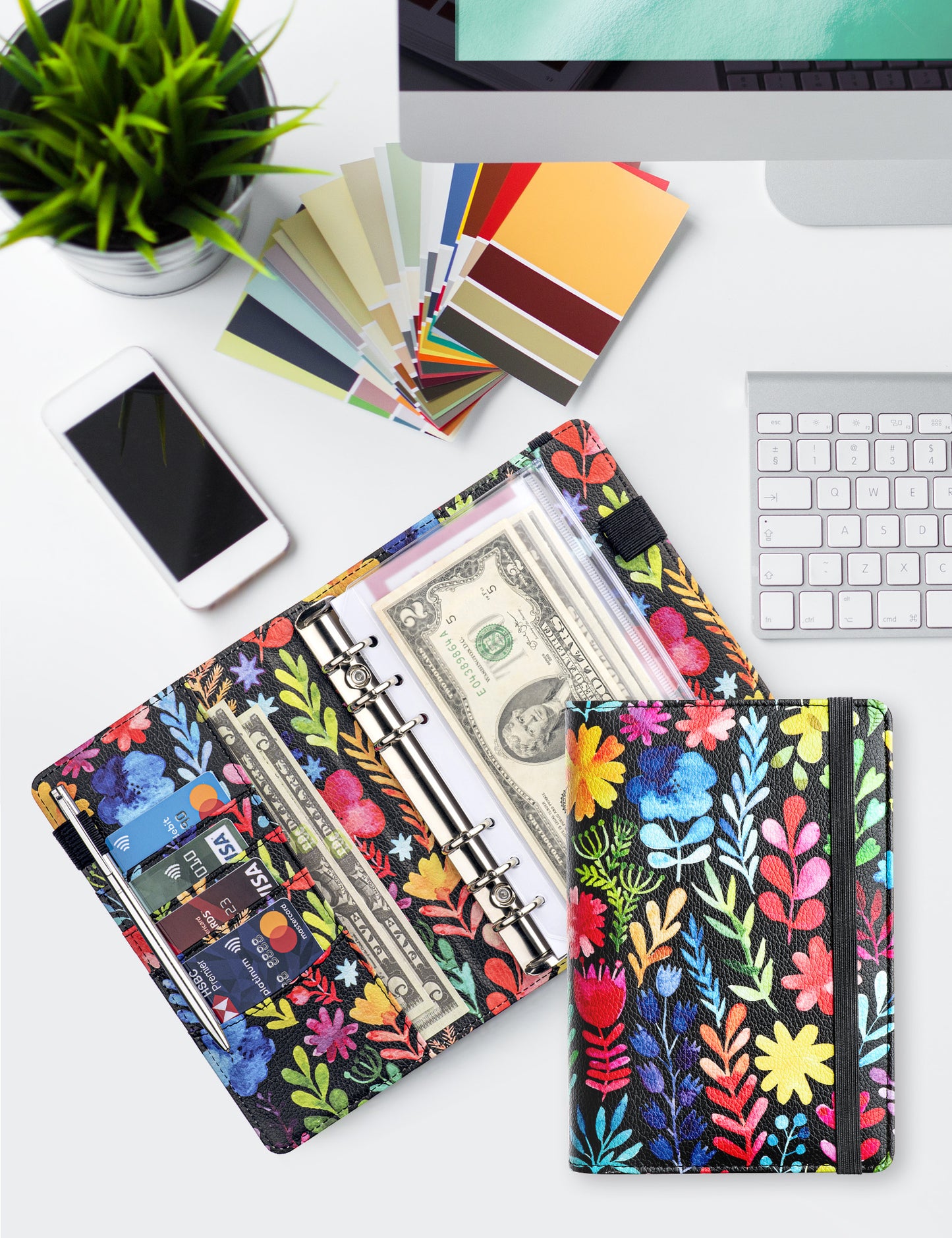 A6 Budget Binder for Money Saving Binder 8 Cash Pockets (Floral)