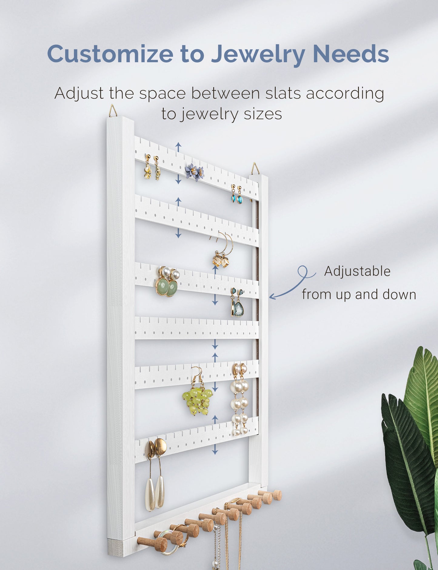 Easy Assemble Wood Earring Wall Holder (White)