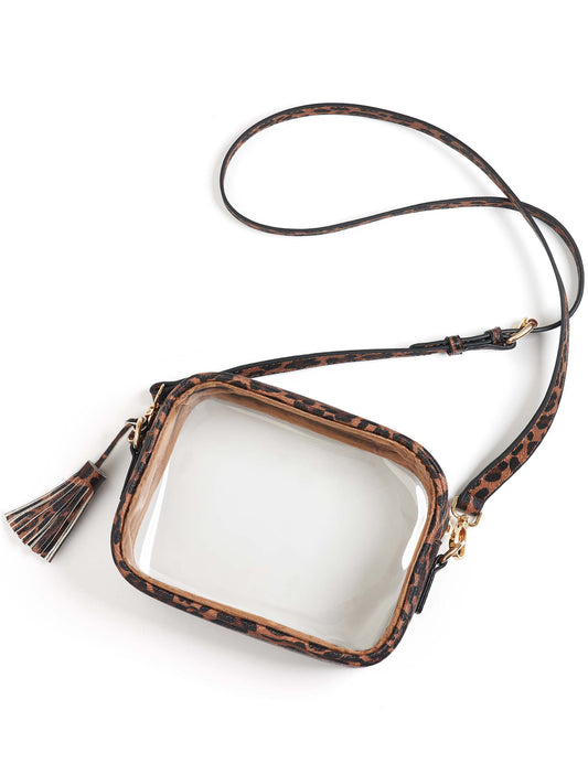 Clear Crossbody Bag with Adjustable Shoulder Strap (Dark Leopard)