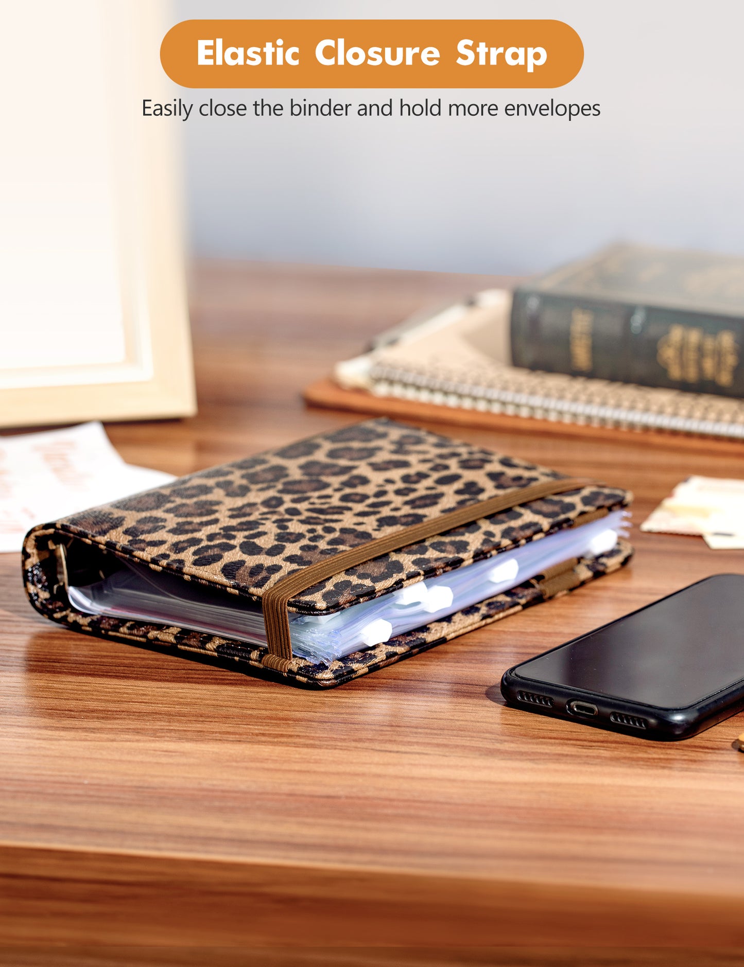 A6 Budget Binder for Money Saving Binder 8 Cash Pockets (Leopard)