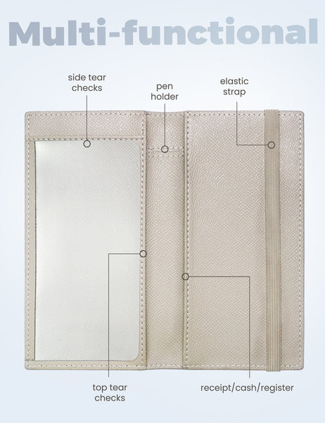 7"x3.7" Sand Vegan Leather Checkbook Cover