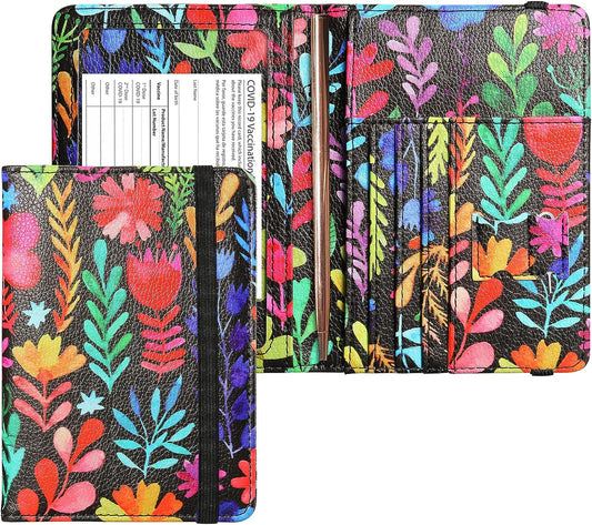 Black Flower Passport Case Holder Wallet