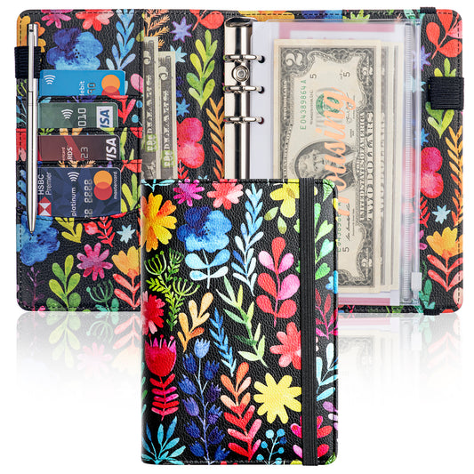 A6 Budget Binder for Money Saving Binder 8 Cash Pockets (Floral)