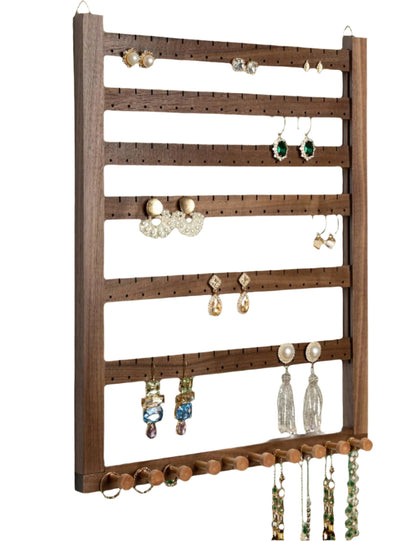 Easy Assemble Wood Earring Wall Holder (Walnut)