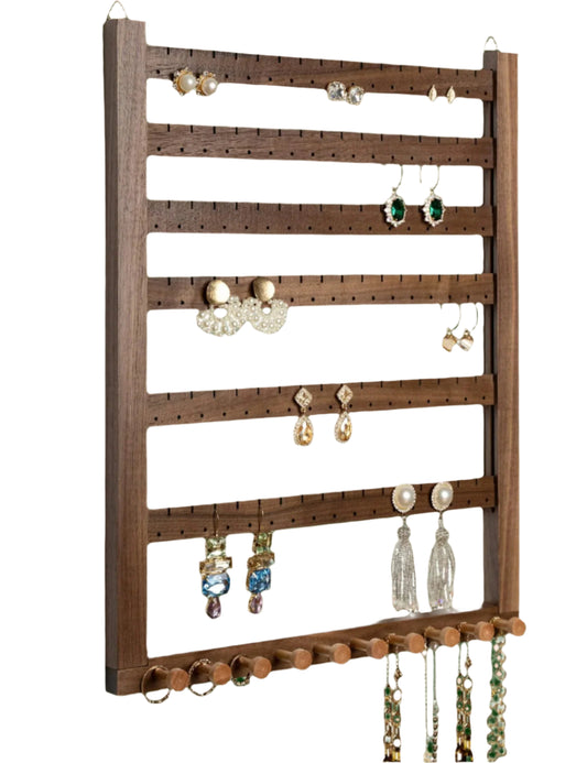 Easy Assemble Wood Earring Wall Holder (Walnut)