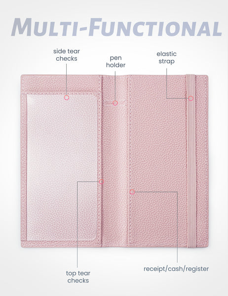 7"x3.7" Baby Pink Vegan Leather Checkbook Cover