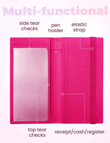 7"x3.7" Hot Pink Vegan Leather Checkbook Cover