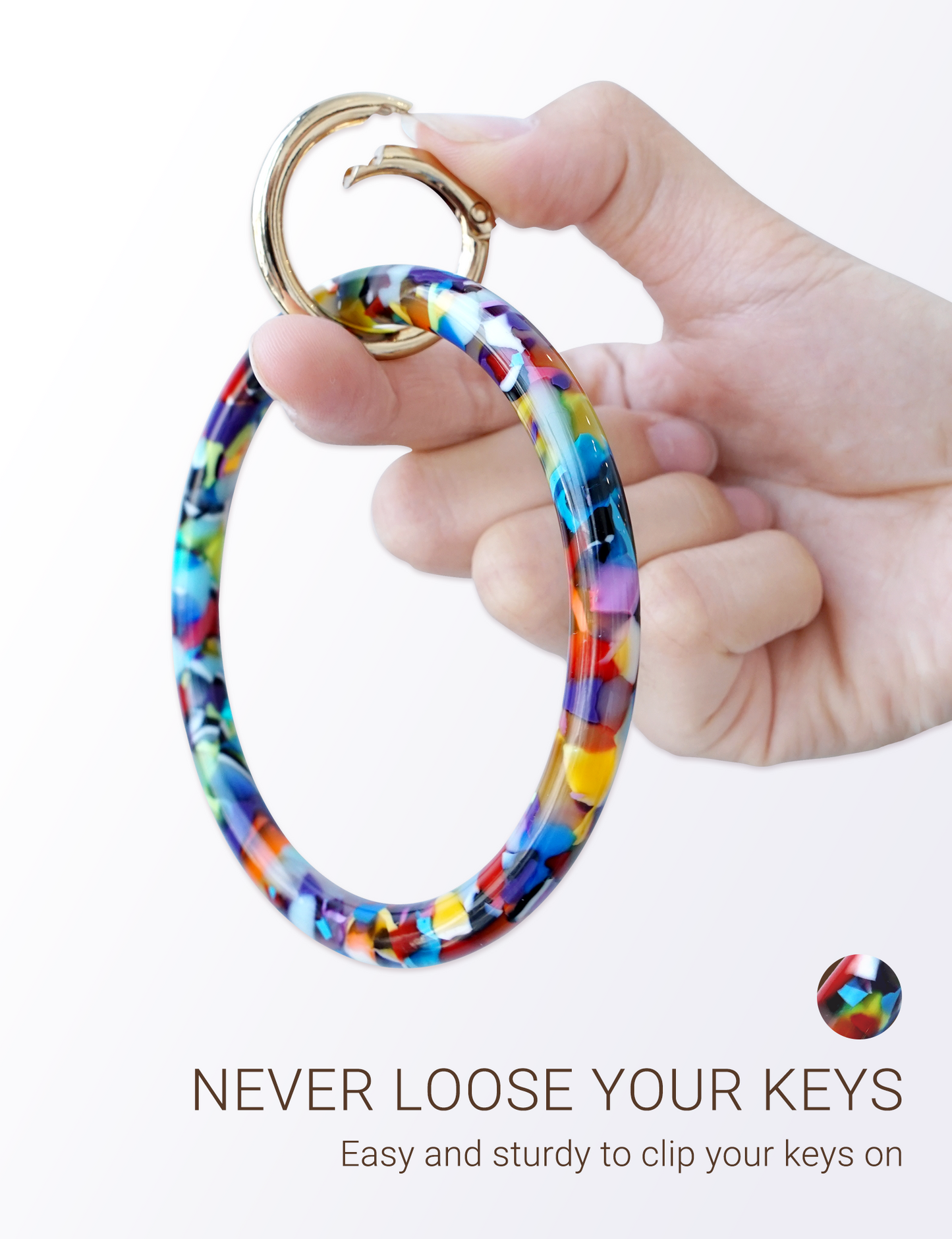 2.95" Acetate Round Key Ring Bracelet (Multicolor)