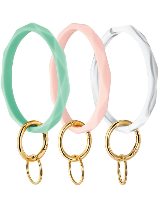 2.95" Silicone Key Ring Bracelet (Green&Marble White&Pink)