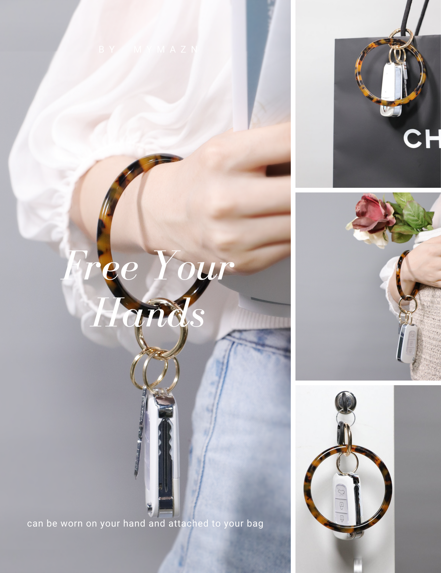 2.9" Acetate Round Key Ring Bracelet (Classic Tortoise)