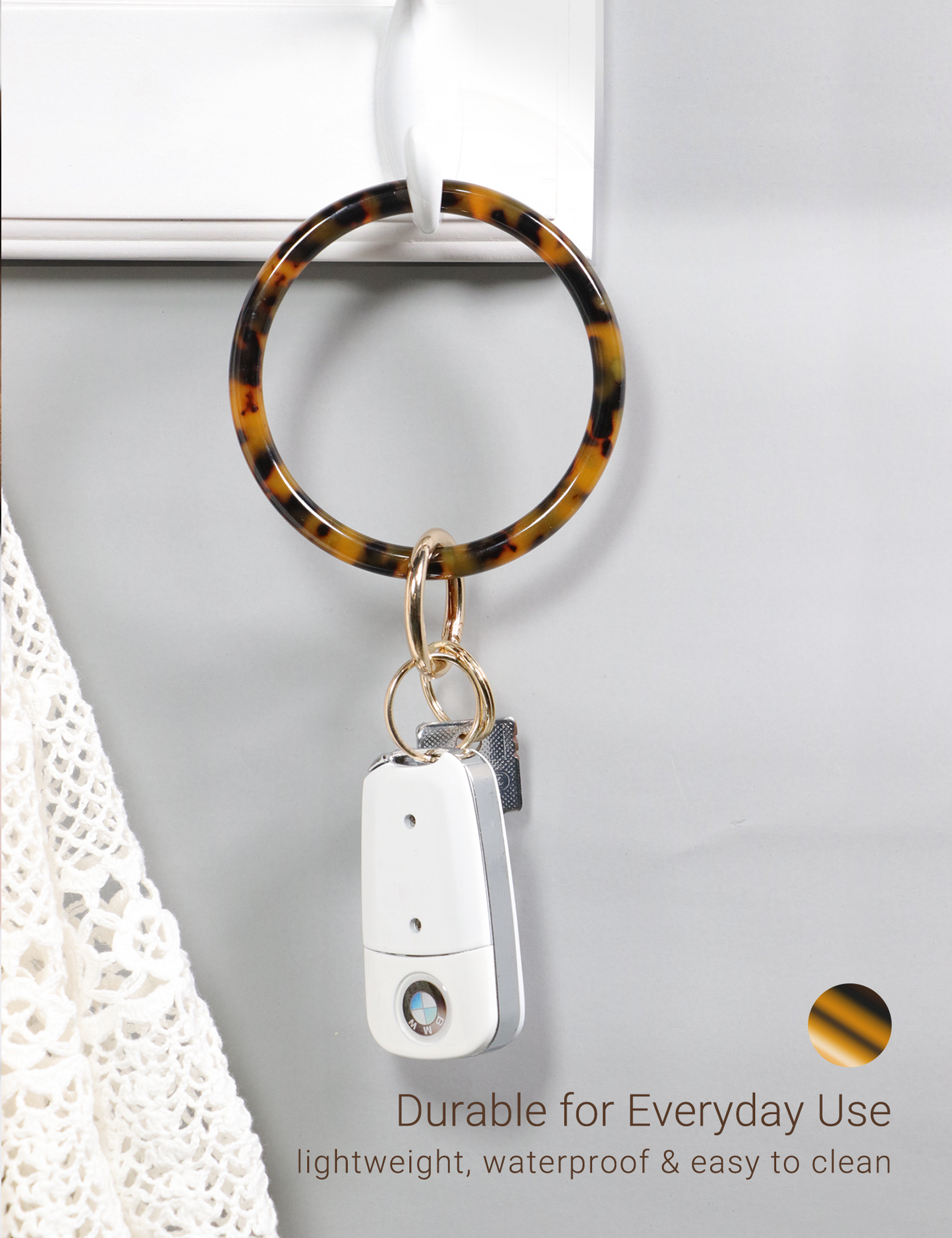 2.9" Acetate Round Key Ring Bracelet (Classic Tortoise)