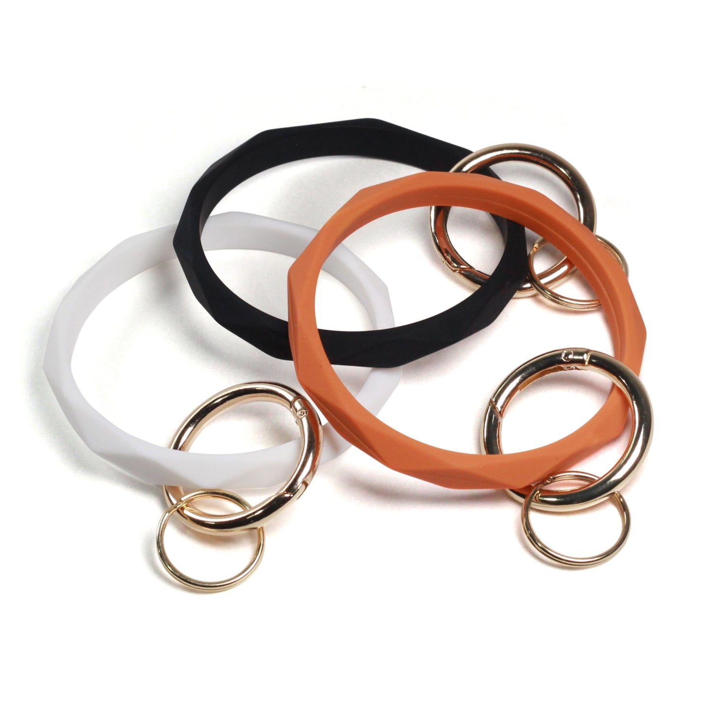 2.95" Silicone Key Ring Bracelet Keychain 3-Pack (Black&White&Orange)