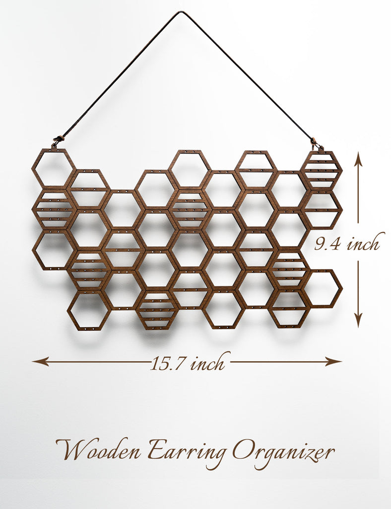 Heesch Wood Hanging Earring Holder Honeycomb Earring Organizer Wall Mounted  – Mymazn