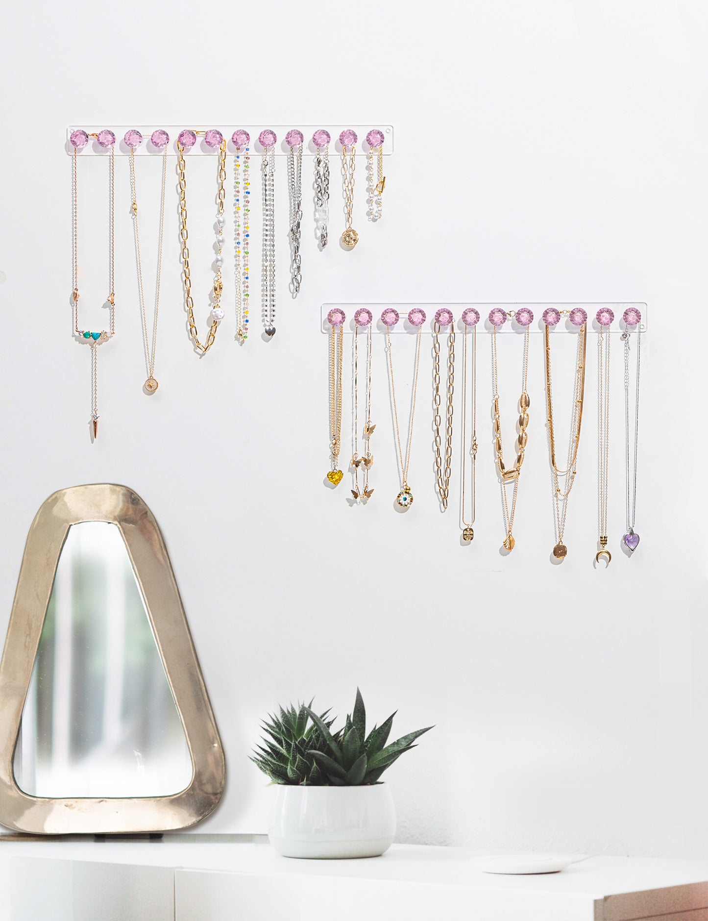 Necklace Holder Hanger Diamond Hooks (Pink)