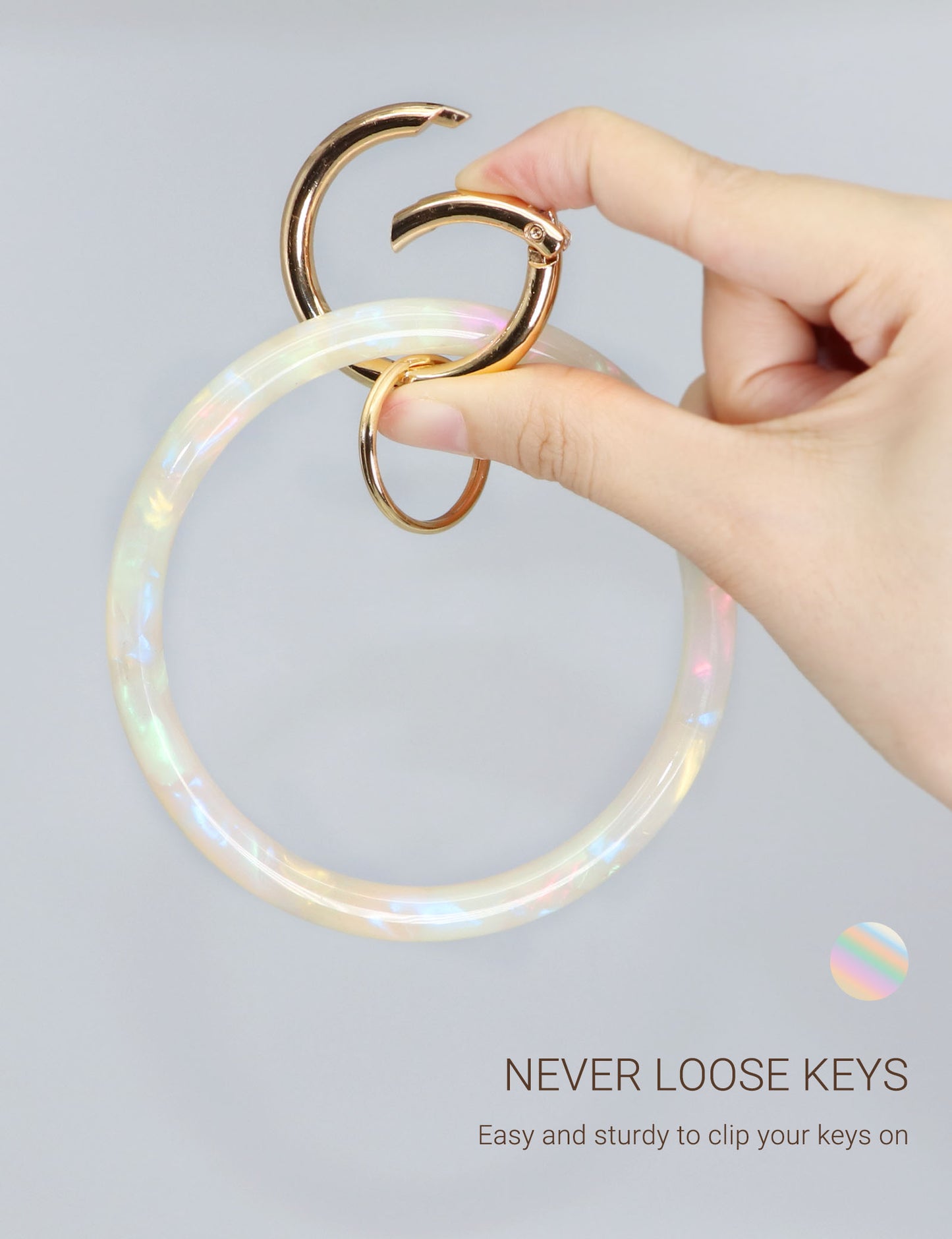 2.9" Acetate Round Key Ring Bracelet (Iridescent White)