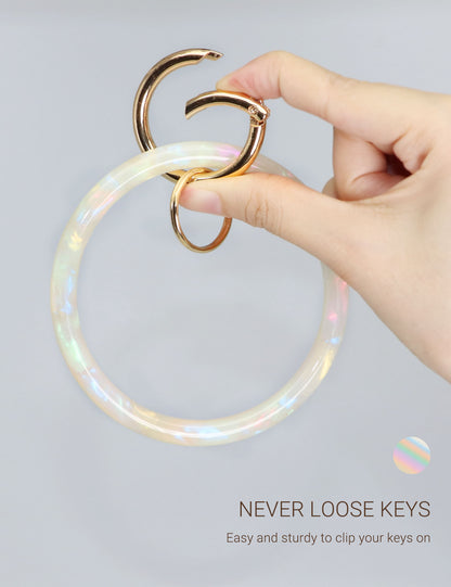 2.9" Acetate Round Key Ring Bracelet (Iridescent White)