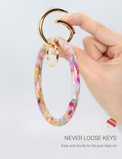 2.9" Acetate Round Key Ring Bracelet (Floral)