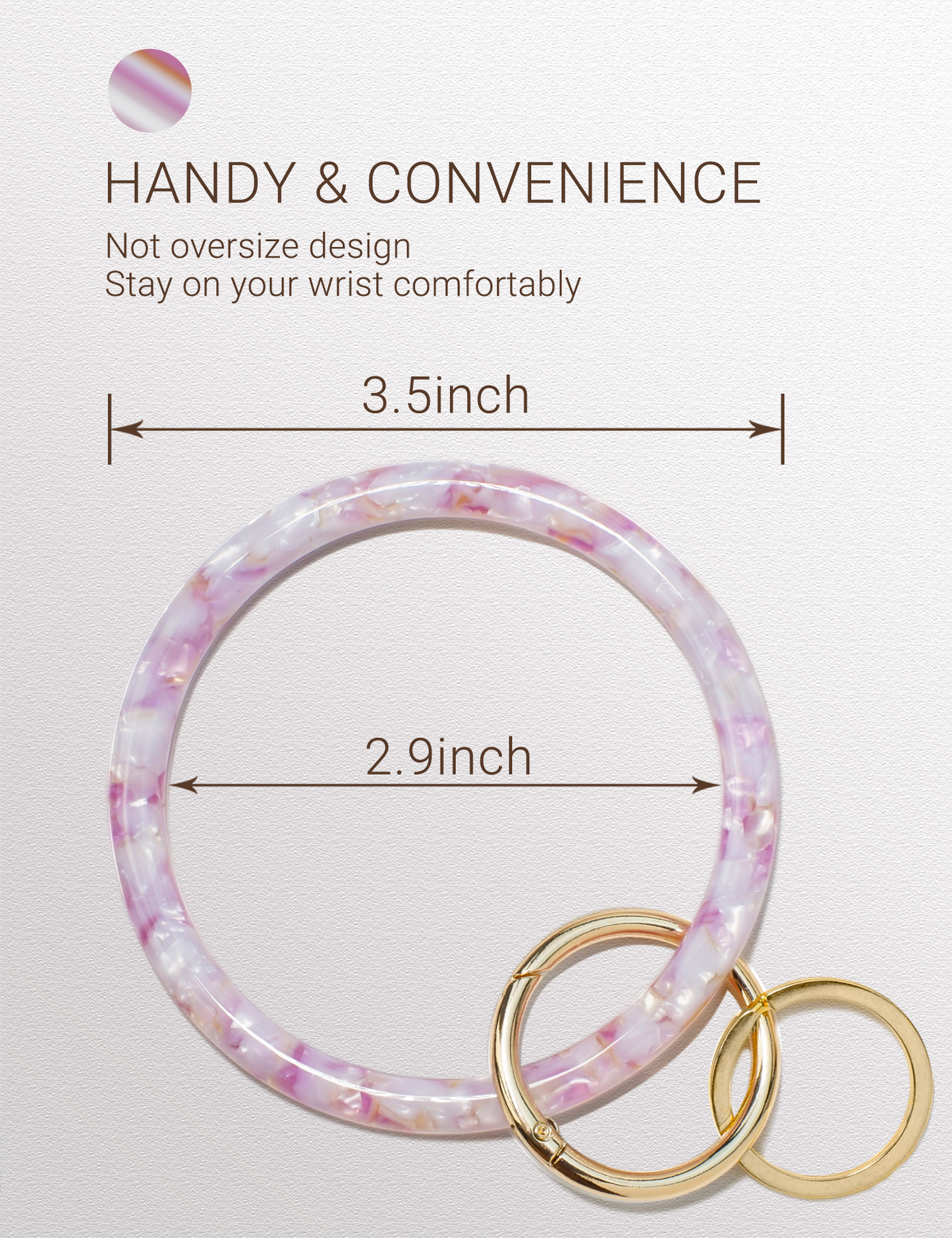 2.9" Acetate Round Key Ring Bracelet (Light Pink)