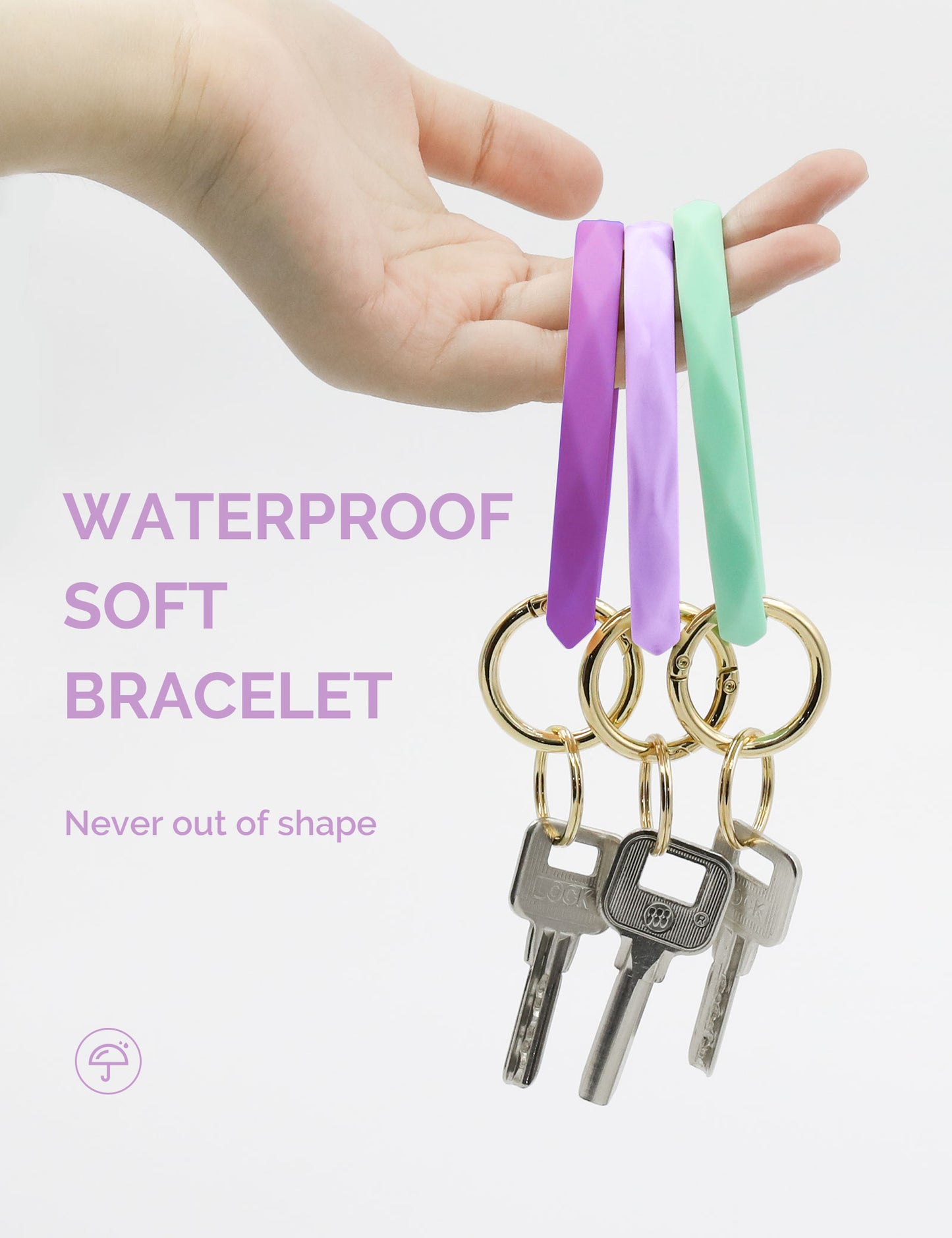 2.95" Silicone Key Ring Bracelet (Green&Light Purple&Dark Purple)