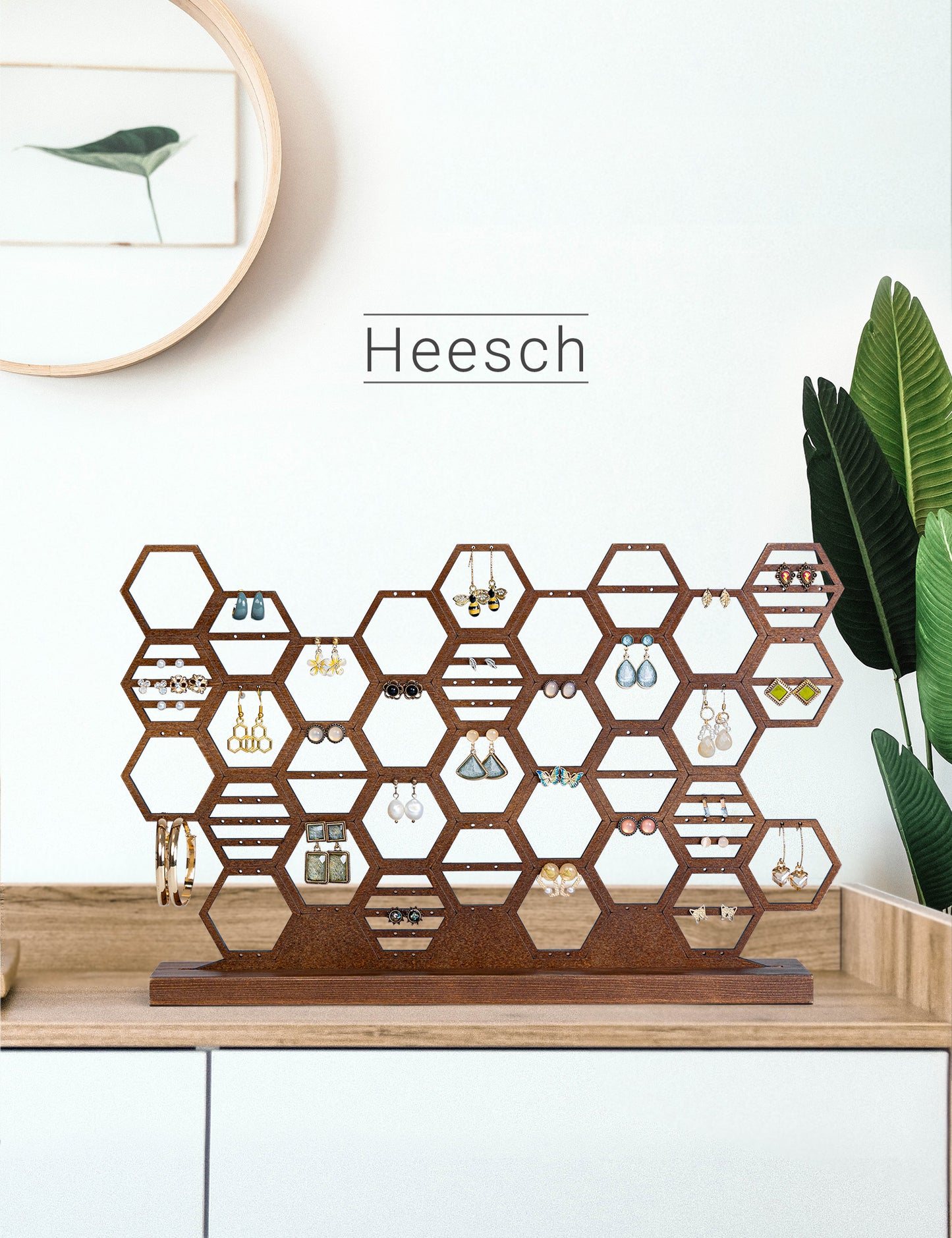 Walnut Wood Honeycomb Earring Organizer Stand