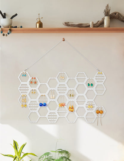 White Wood Honeycomb Earring Holder