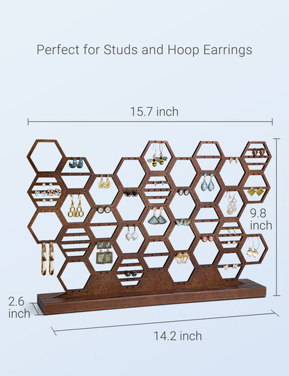 Walnut Wood Honeycomb Earring Organizer Stand