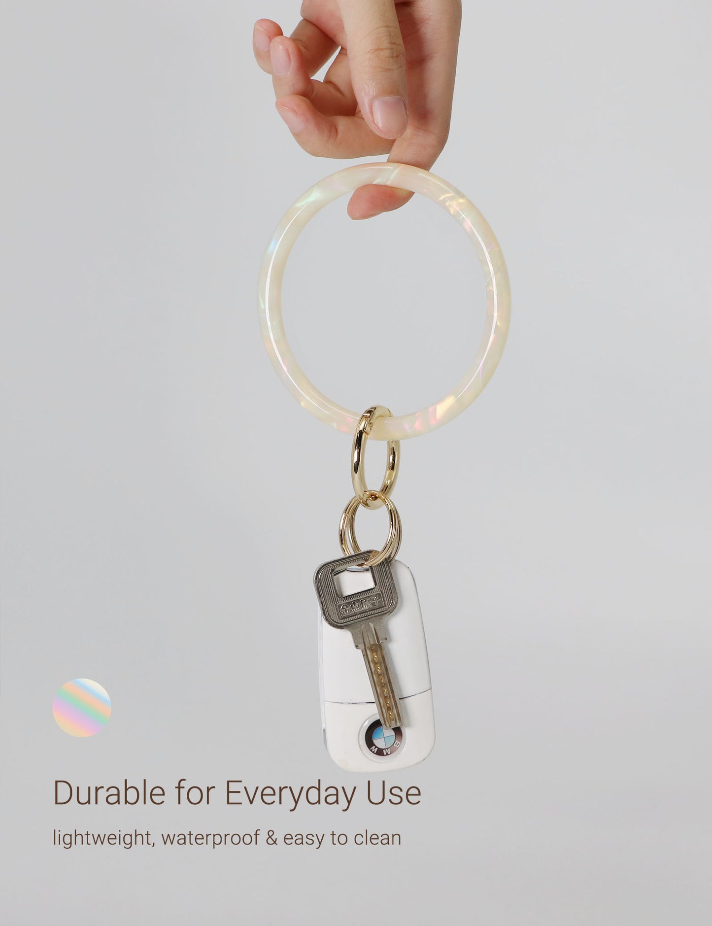 2.9" Acetate Round Key Ring Bracelet (Iridescent White)