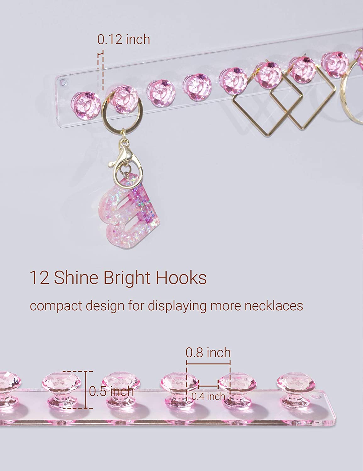 Necklace Holder Hanger Diamond Hooks (Pink)