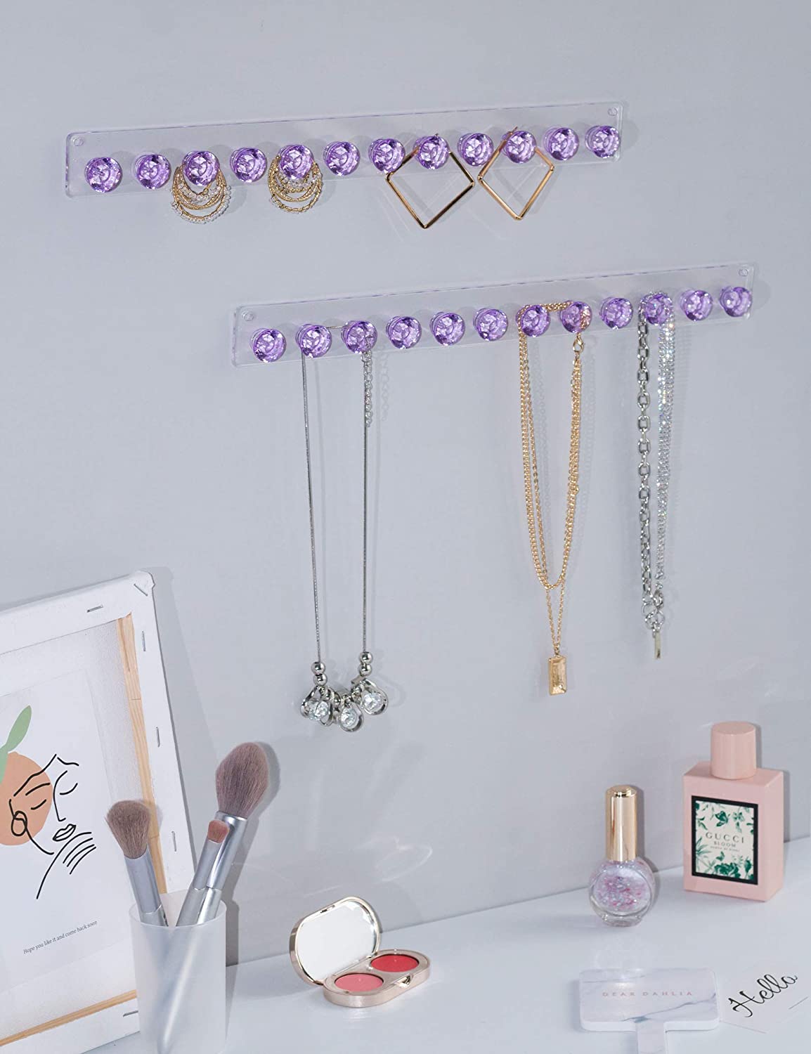 Necklace Holder Hanger Diamond Hooks (Purple)