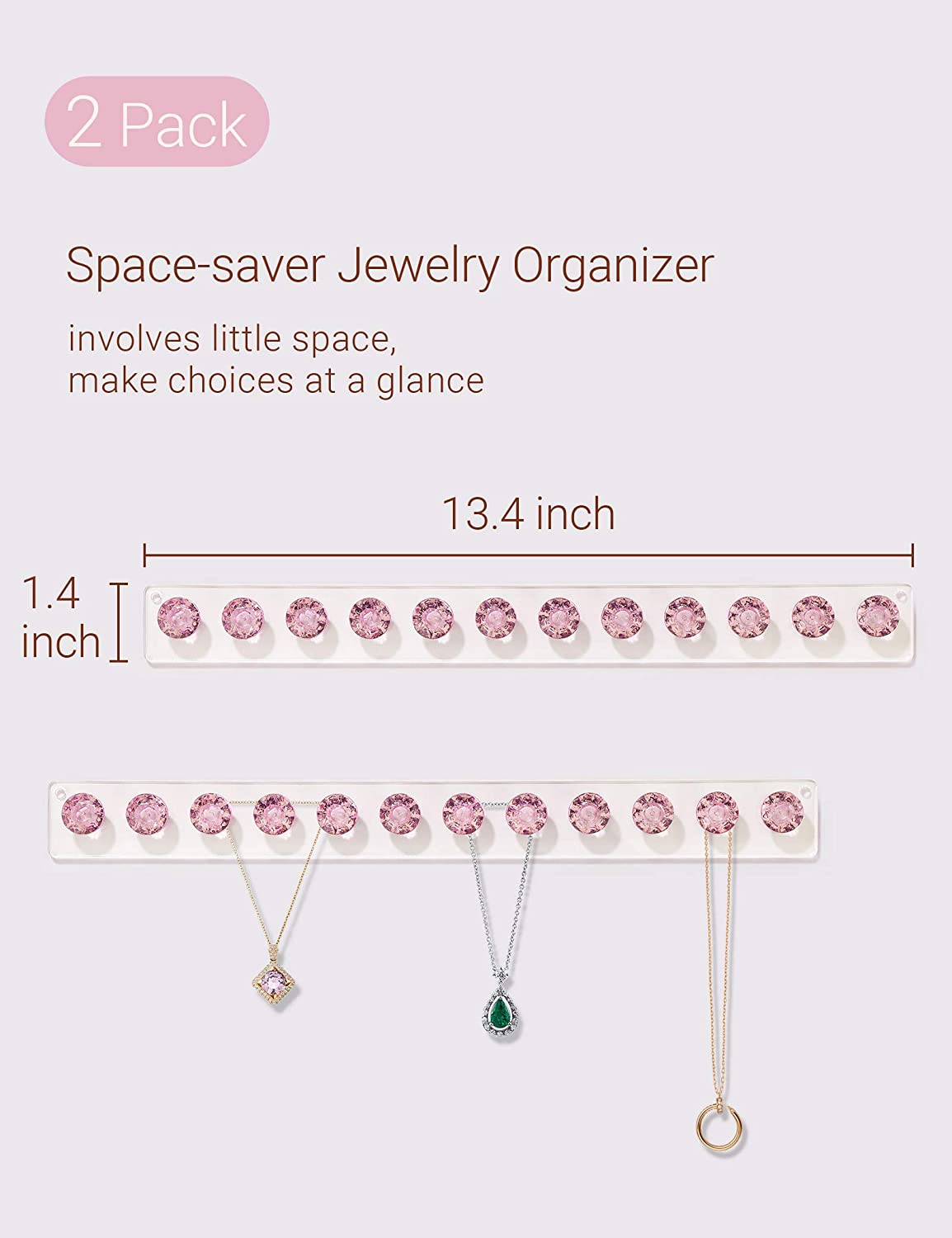 Necklace Holder Hanger Diamond Hooks (Pink)