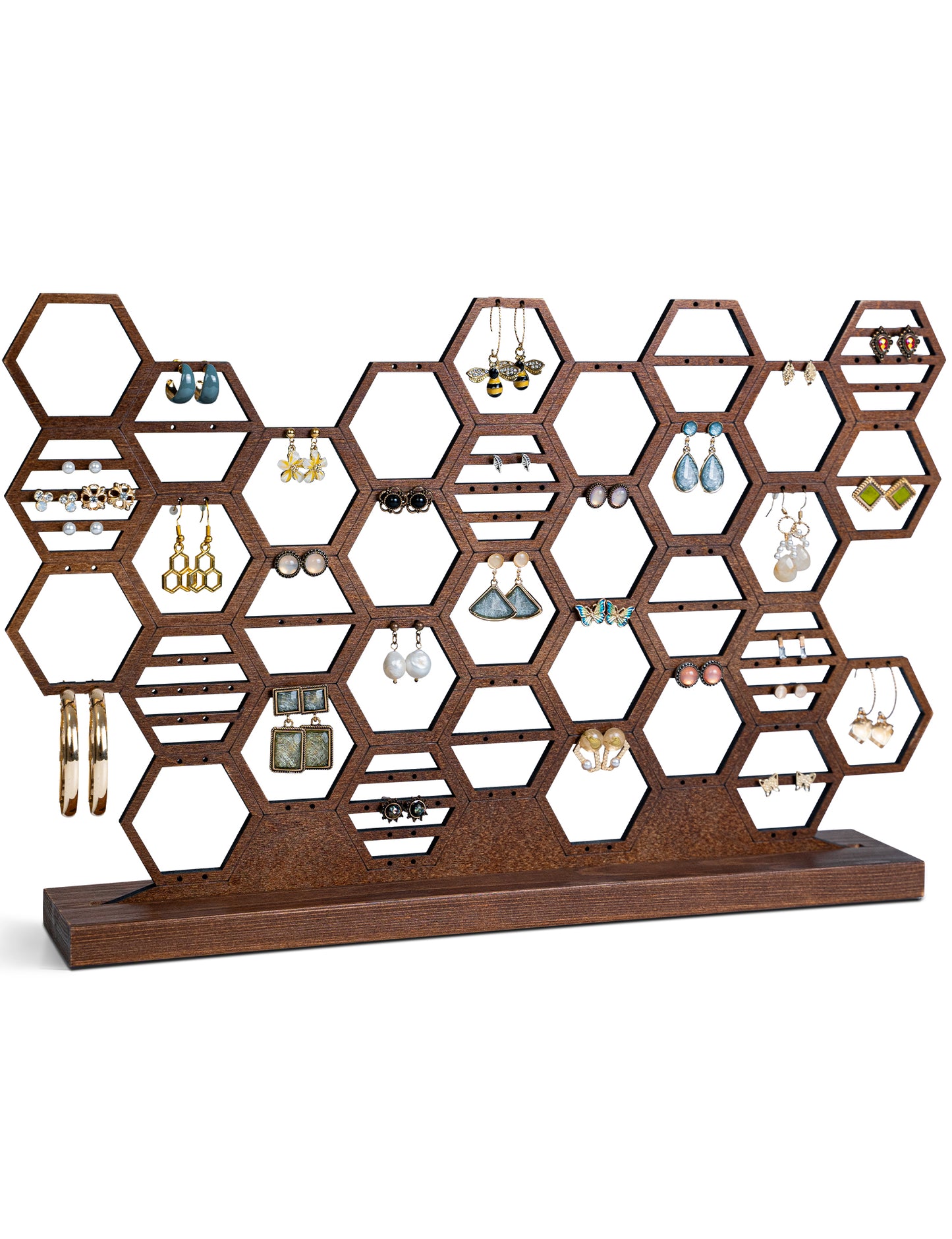 Walnut Wood Honeycomb Earring Organizer Stand