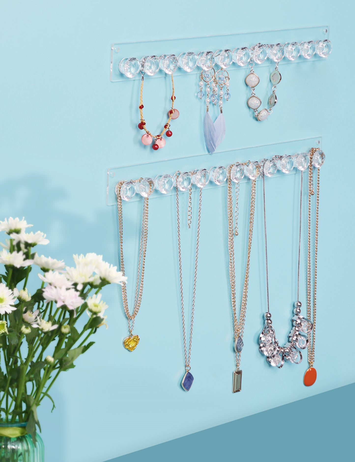 Necklace Holder Hanger Diamond Hooks (Clear)