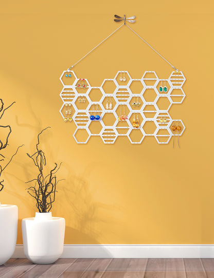 White Wood Honeycomb Earring Holder