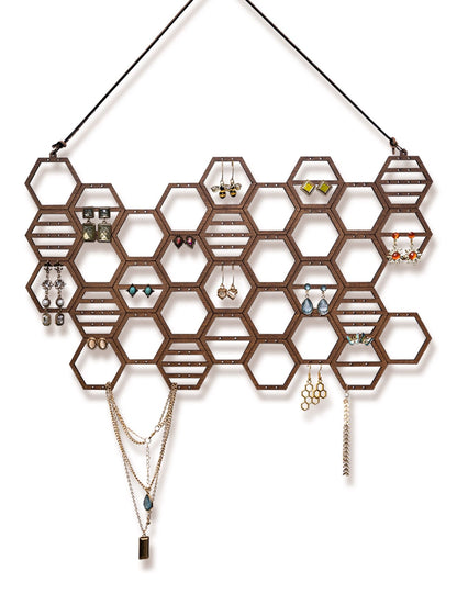 Walnut Wood Honeycomb Earring Holder