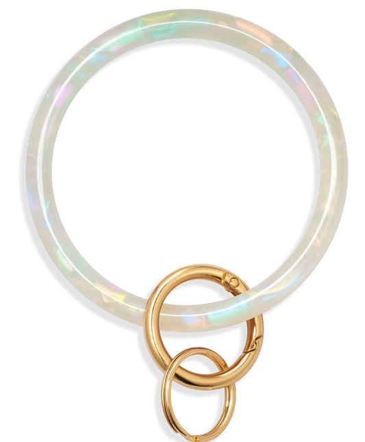 2.9" Acetate Round Key Ring Bracelet (Iridescent White)